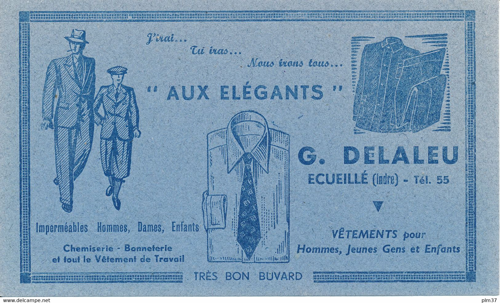 BUVARD - Ecueillé, Indre - G. Delaleu, "Aux Elégants" - Textile & Vestimentaire