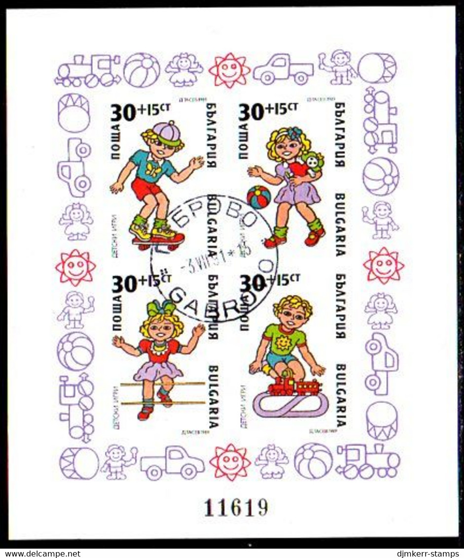 BULGARIA 1989 Children's Games Imperforate Block Used.  Michel Block 207B - Usati