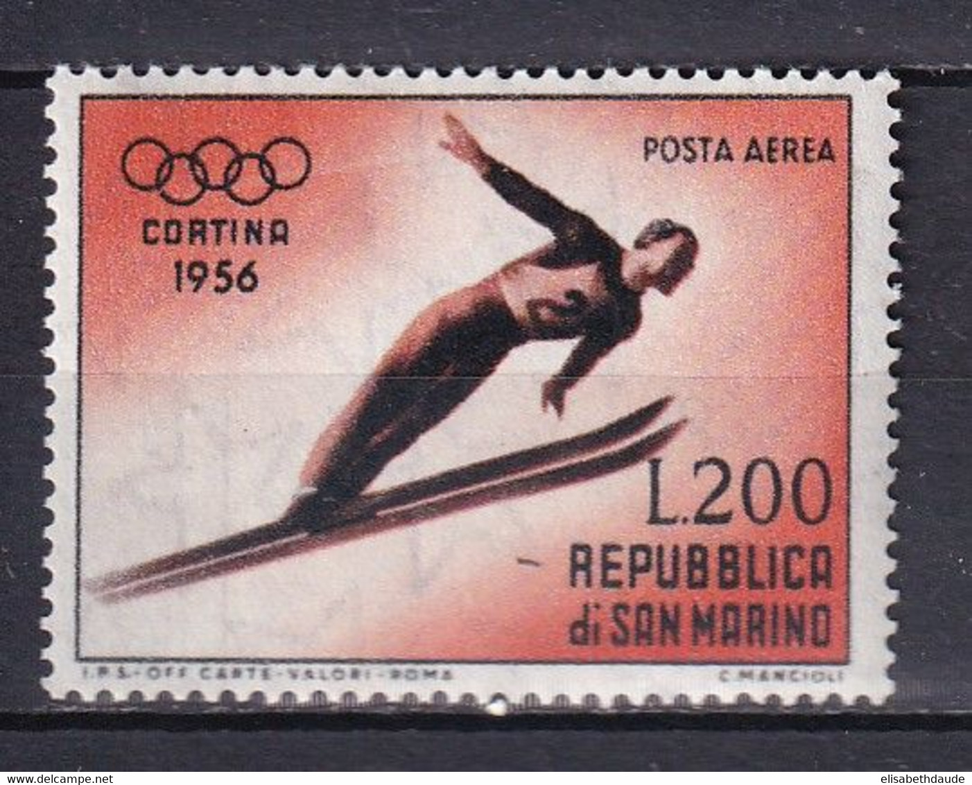 SAINT MARIN - 1955 - POSTE AERIENNE YVERT N°105 ** MNH - COTE = 50 EUROS - SKI - Unused Stamps