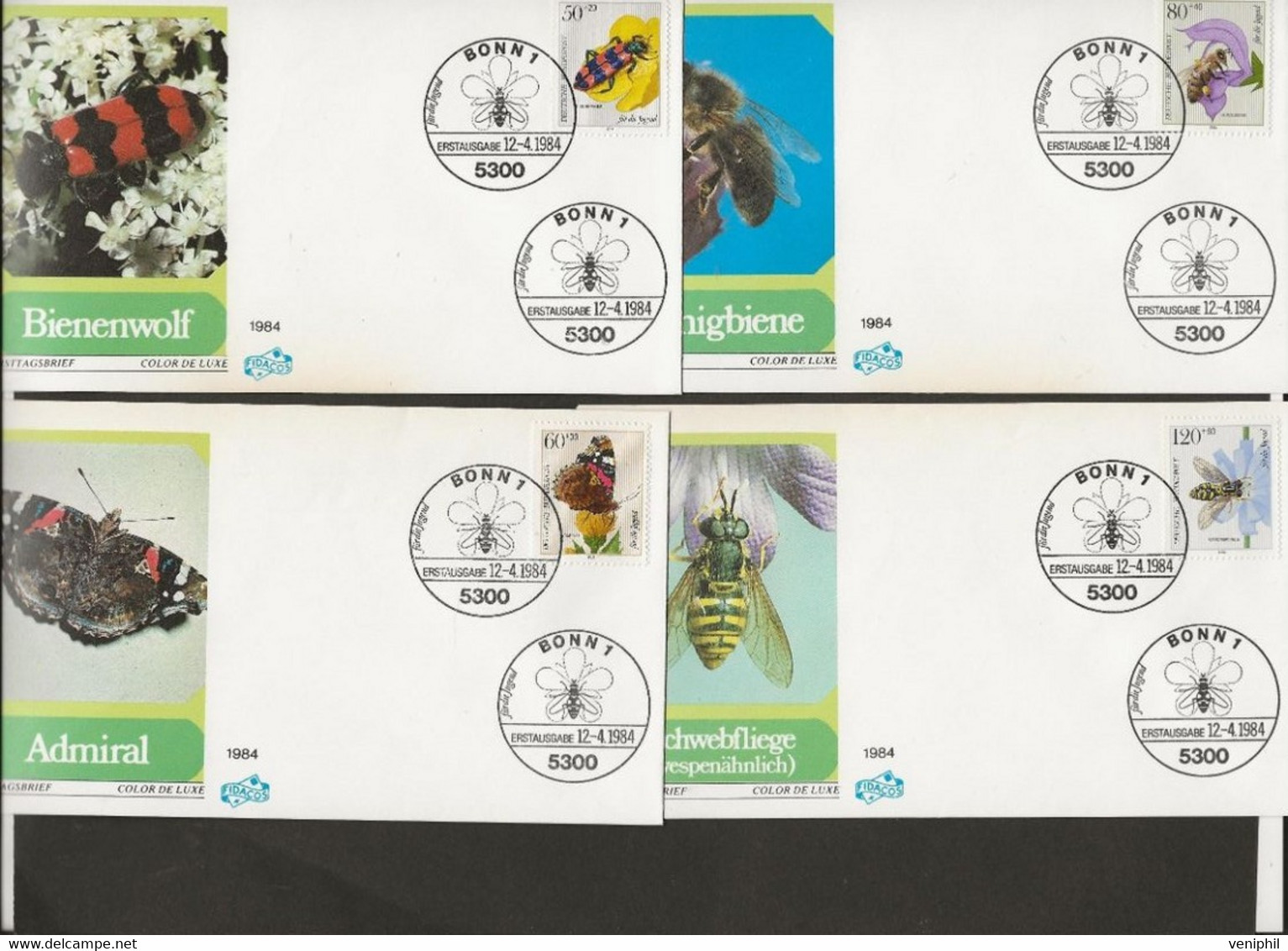 ALLEMAGNE - SERIE INSECTES N° 1034 A 1037 SUR 4 LETTRES FDC - ANNEE 1984 - Api