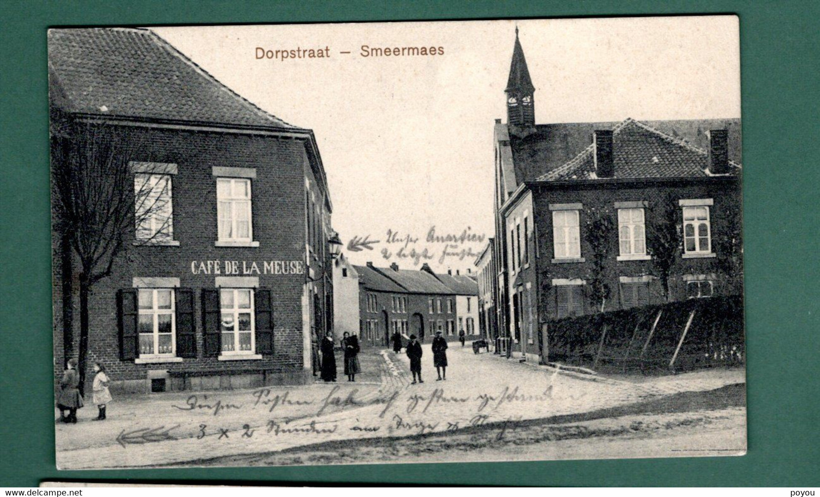 707-SMEERMAES-dorpstraat-cafe De La Meuse-censure Allemande WWI Stempel 2 Komp LDST INF SAARBRUCKEN - Lanaken