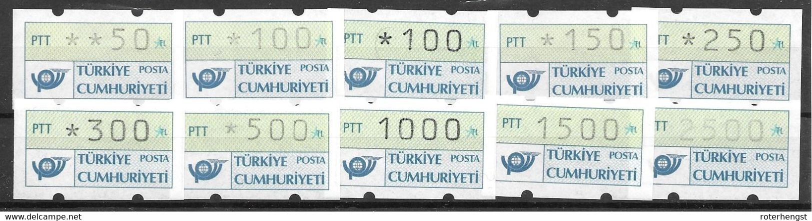 Turkey Mnh ** Lot Of 10 Distributors / Vending Machine Stamps 1987 (with High Values) - Automaten