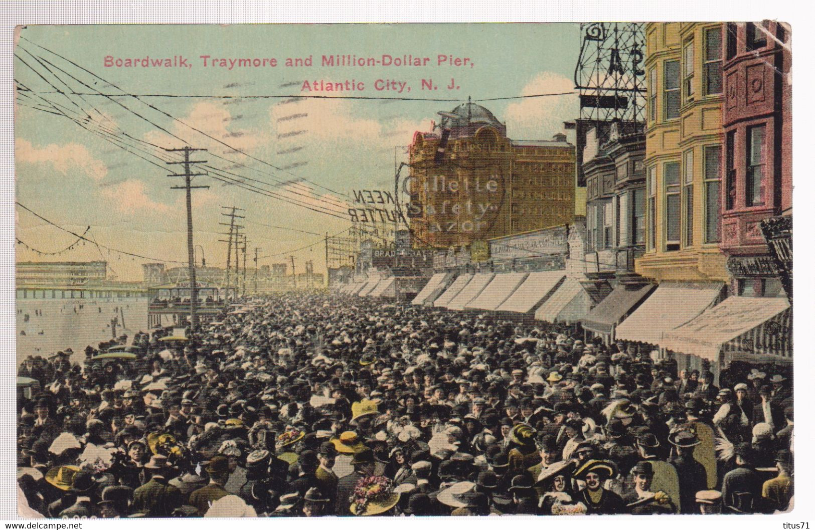 CPA Atlantic City - Boardwalk , Traymore And Million Dollar Pier - Circulée 1911 - Atlantic City