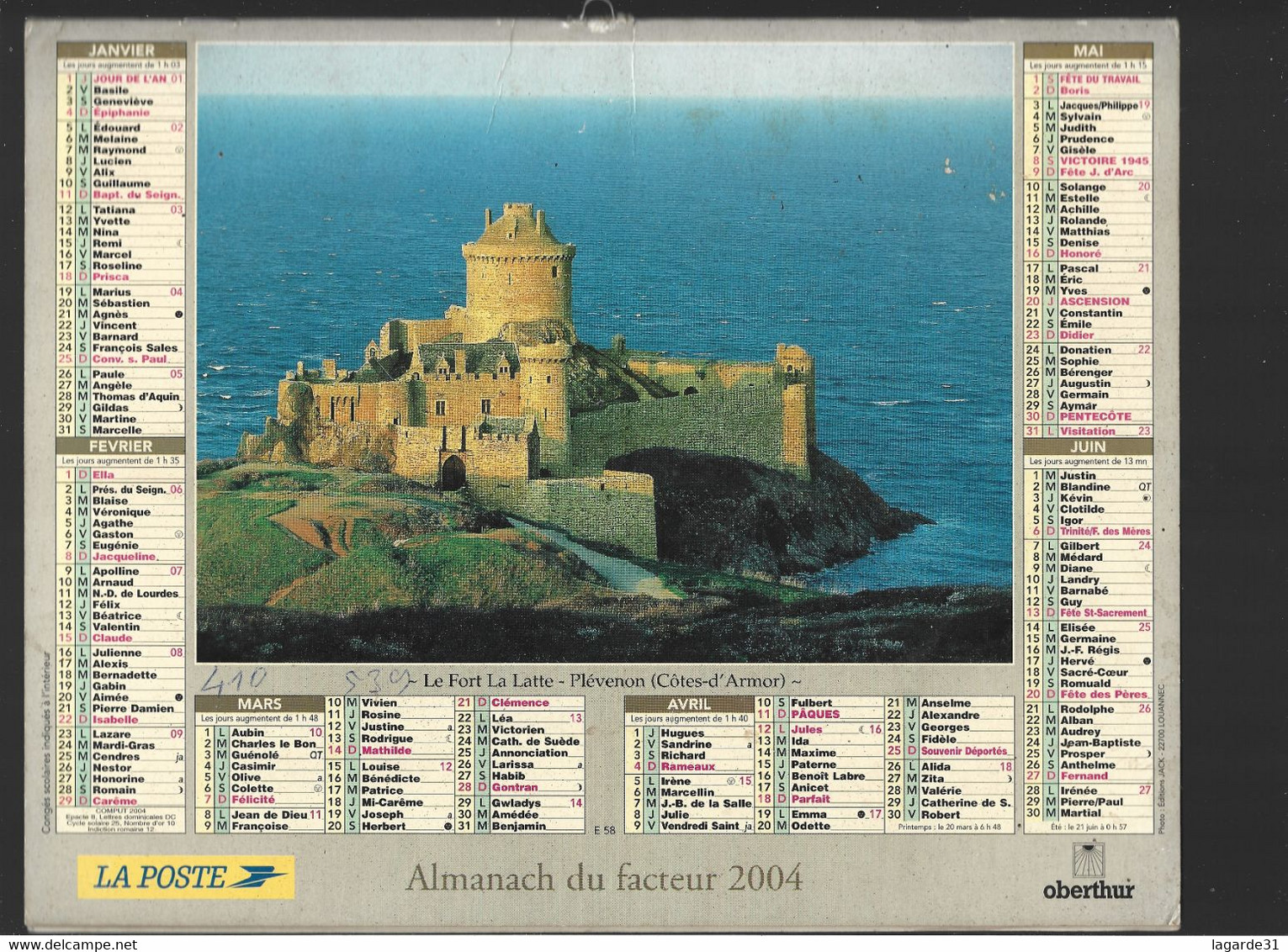 Almanach Du Facteur La Poste Ptt Aude 2004 - Tamaño Grande : 2001-...