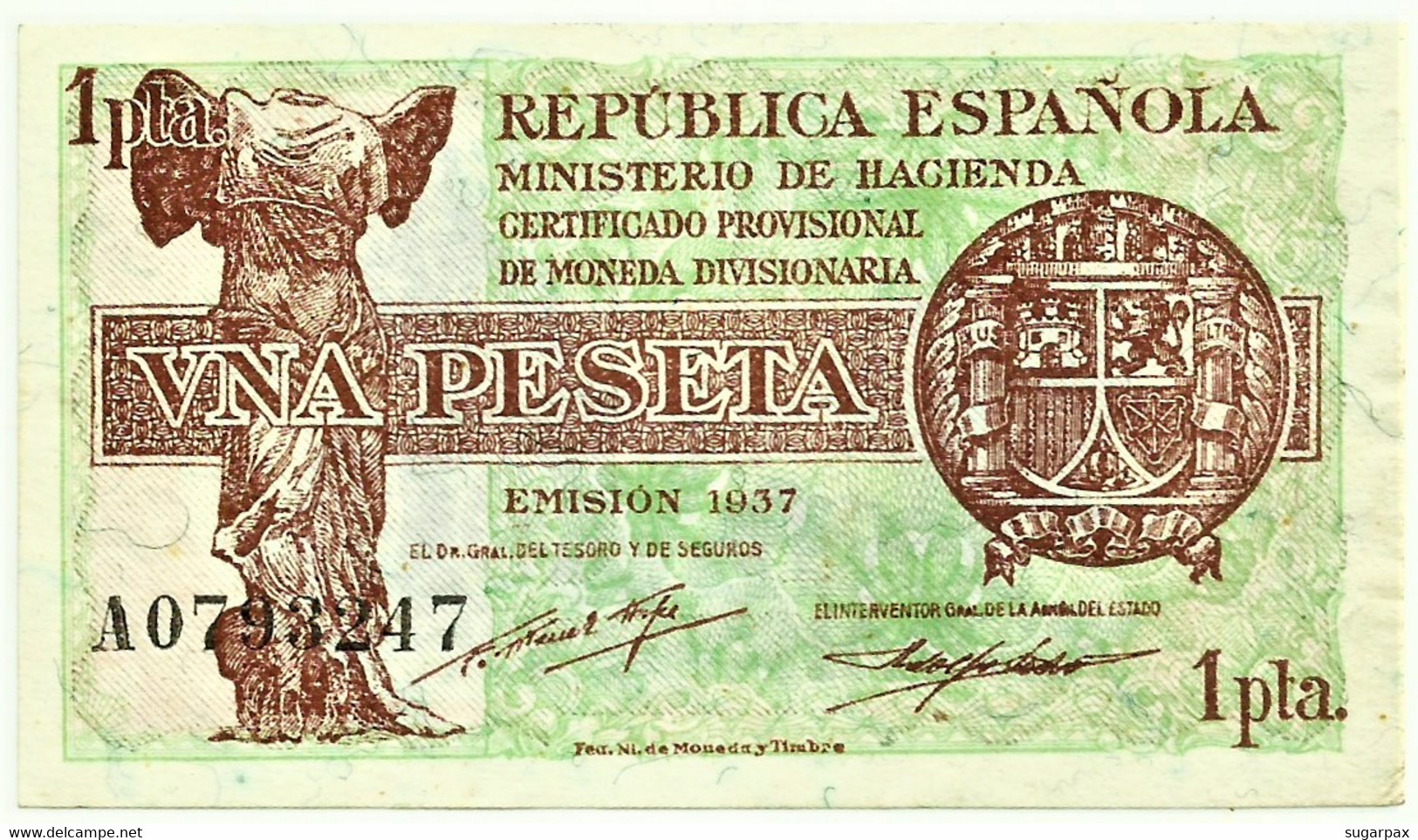 ESPAÑA - 1 Peseta - 1937 - Pick 94 - Serie A - Guerra Civil War Spain - 1-2 Peseten