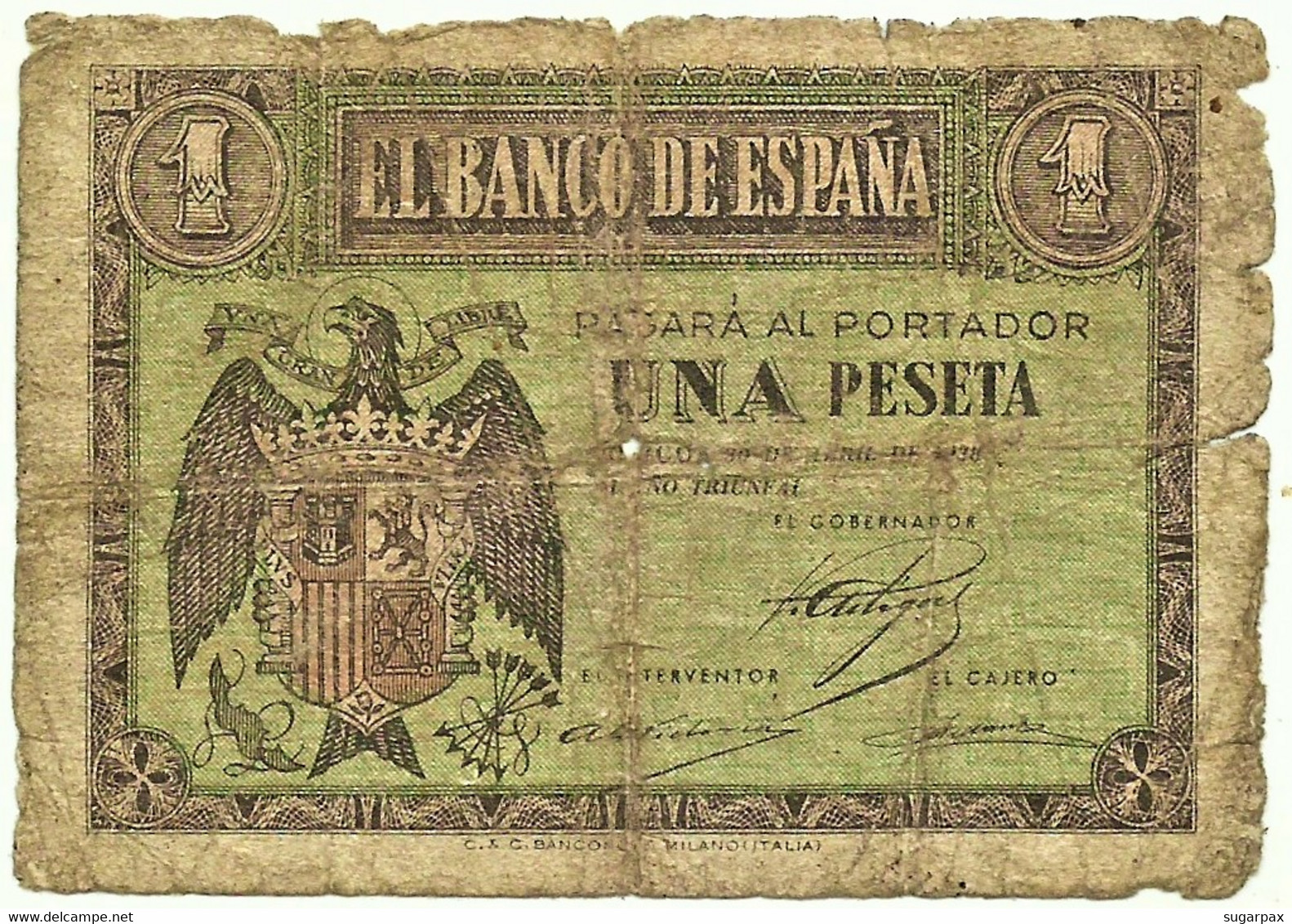 ESPAÑA - 1 Peseta - 30.04.1938 - Pick 108 - Serie I - Guerra Civil War Spain - 1-2 Pesetas