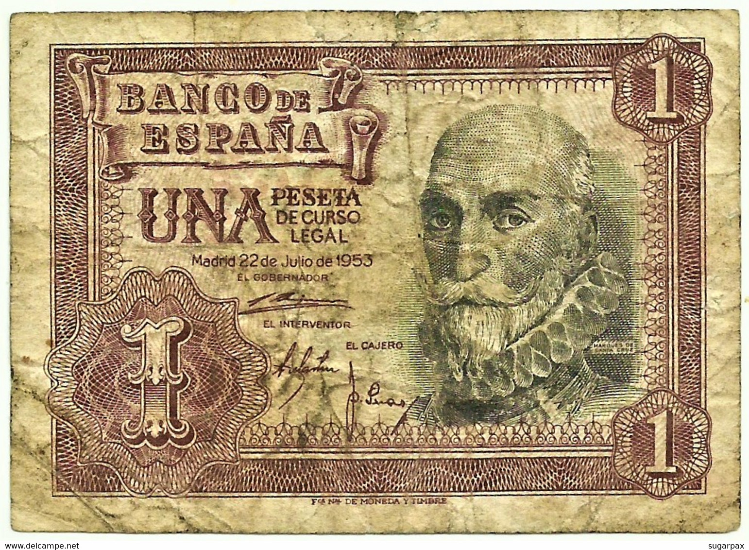 ESPAÑA - 1 Peseta - 22.07.1953 - Pick 144 - SIN SERIE - Spain - Marquês De Santa Cruz - 1-2 Pesetas