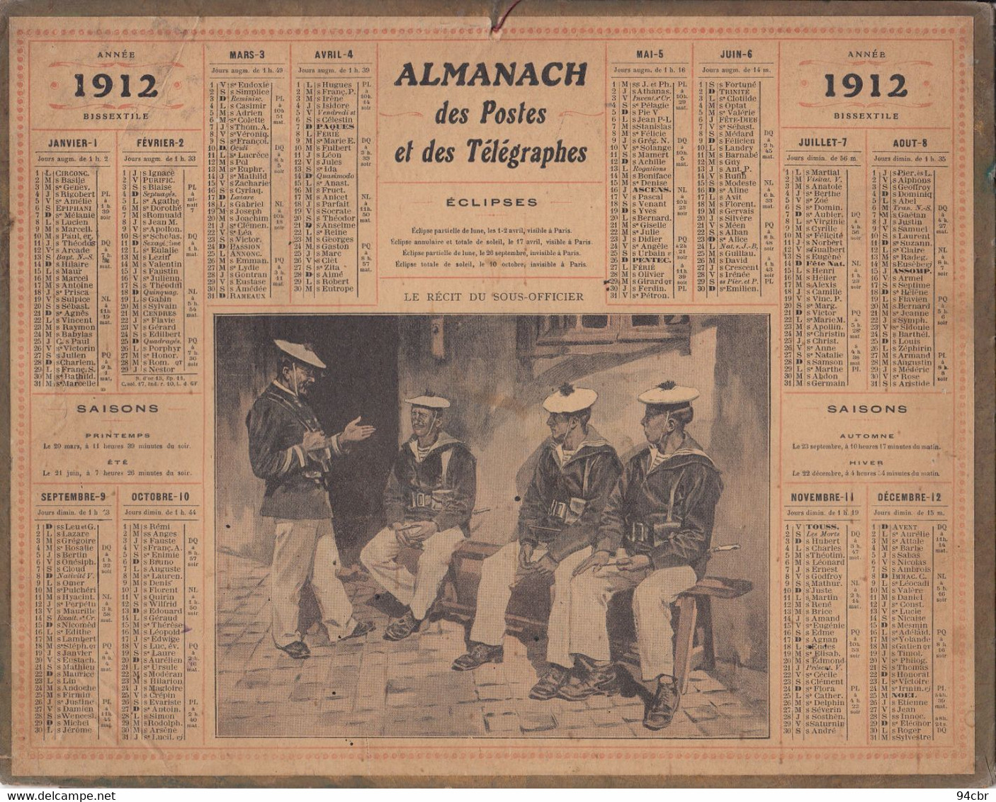 ALMANACH Des Postes Et Des Telégraphes 1912 Le Recit Du Sous Officier - Formato Grande : 1901-20