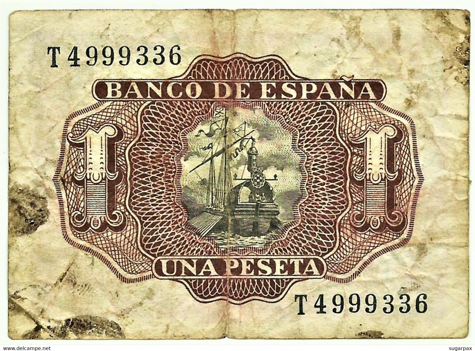 ESPAÑA - 1 Peseta - 22.07.1953 - Pick 144 - SERIE T - Spain - Marquês De Santa Cruz - 1-2 Pesetas