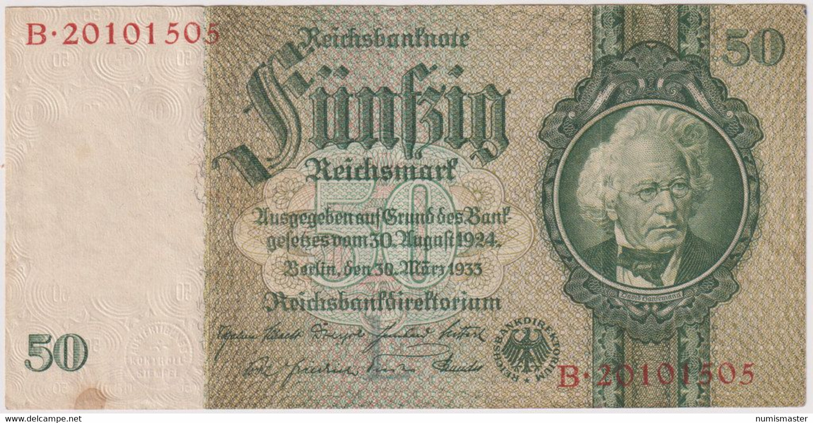 50 REICHSMARK 30.3.1933. P-182a - 50 Mark