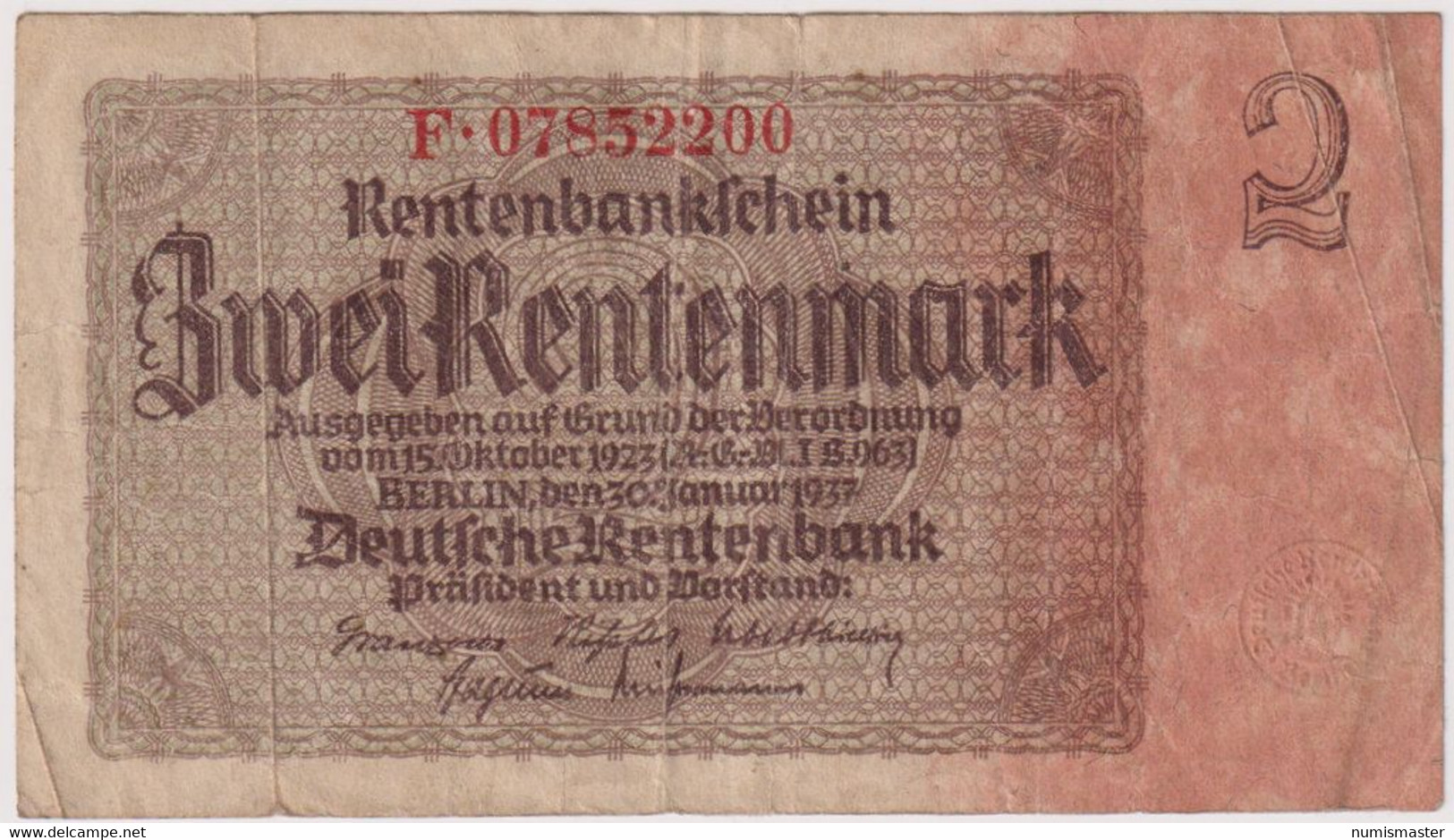 2 RENTENMARK 30.1.1937. P-174b - 2 Rentenmark