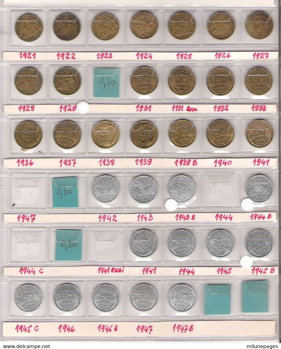 FRANCE Monnaies  Lot 33 Pièces 50 Centimes Chambre Commerce, Morlon Bronze Et Alu, Francisque Toutes Différentes - Sonstige & Ohne Zuordnung