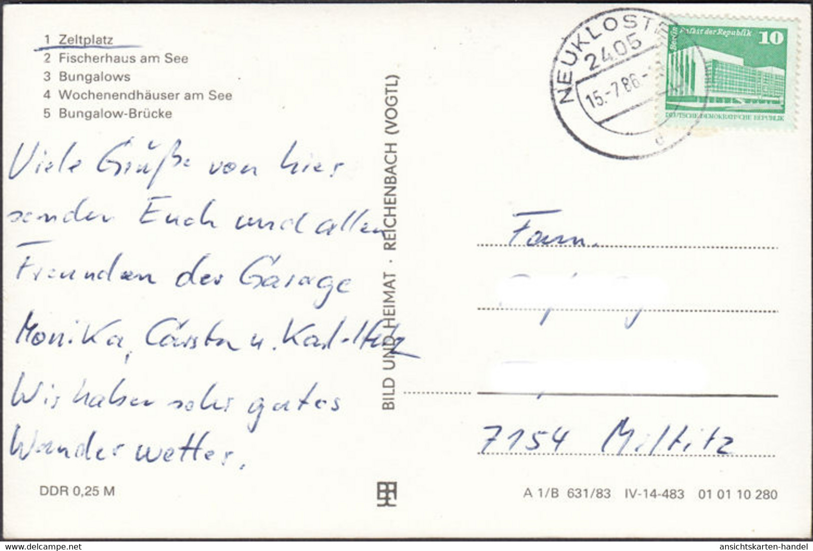 Neukloster, Zeltplatz, Fischerhaus, Bungalows, Gelaufen 1986 - Neukloster