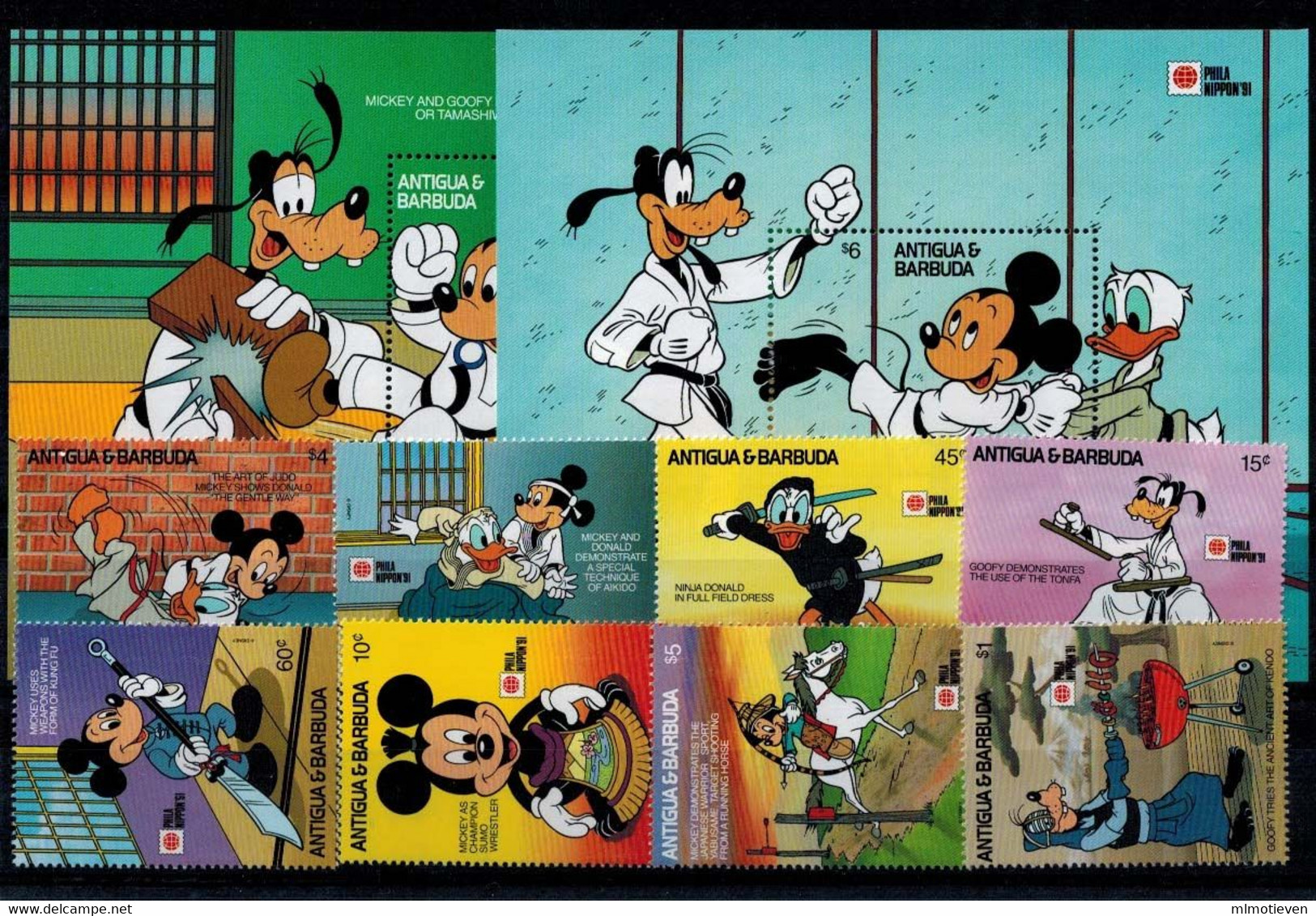 MWD-121114-09 MINT PF/MNH ¤ ANTIGUA & BARBUDA 1991 (KOMPL. SET)  ¤ THE WORLD OF WALT DISNEY -- FRIENDS OF WALT DISNEY - Disney