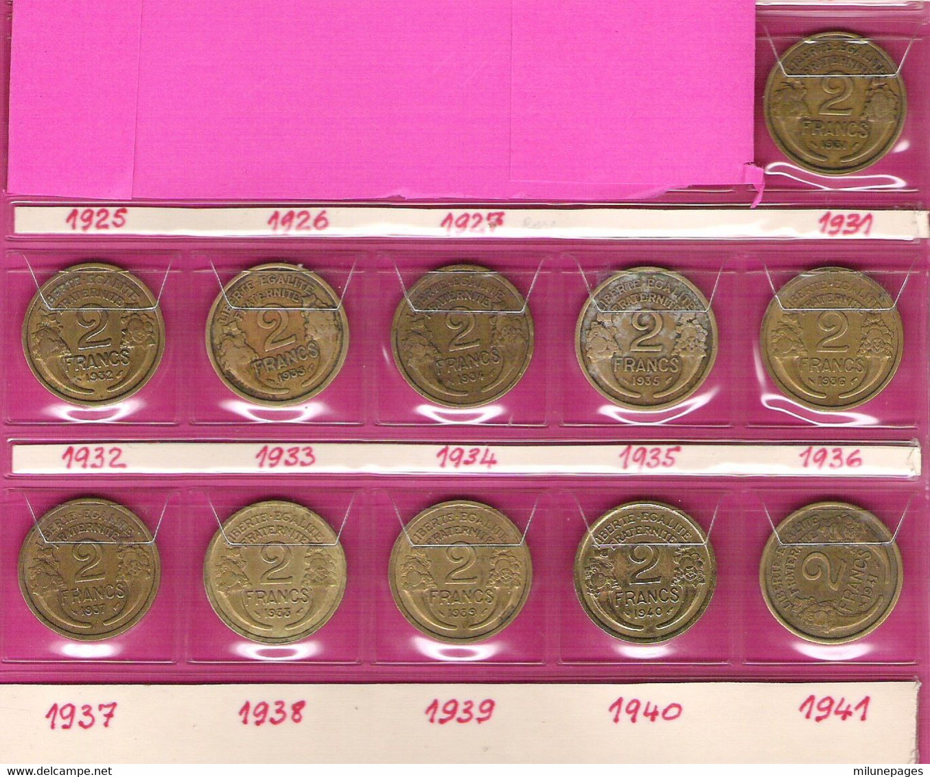FRANCE Monnaies  Lot 11 Pièces 2 Francs Morlon Bronze Alu G535 Complet 1931 à 1941 - Altri & Non Classificati