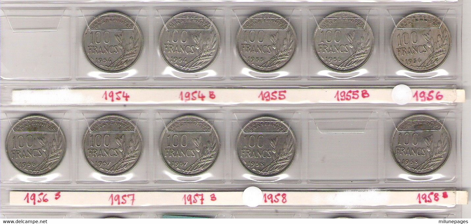 FRANCE Monnaies  Lot 10 Pièces 100 Francs Cupro-nickel Cochet Toutes Différentes TB G897 - Sonstige & Ohne Zuordnung