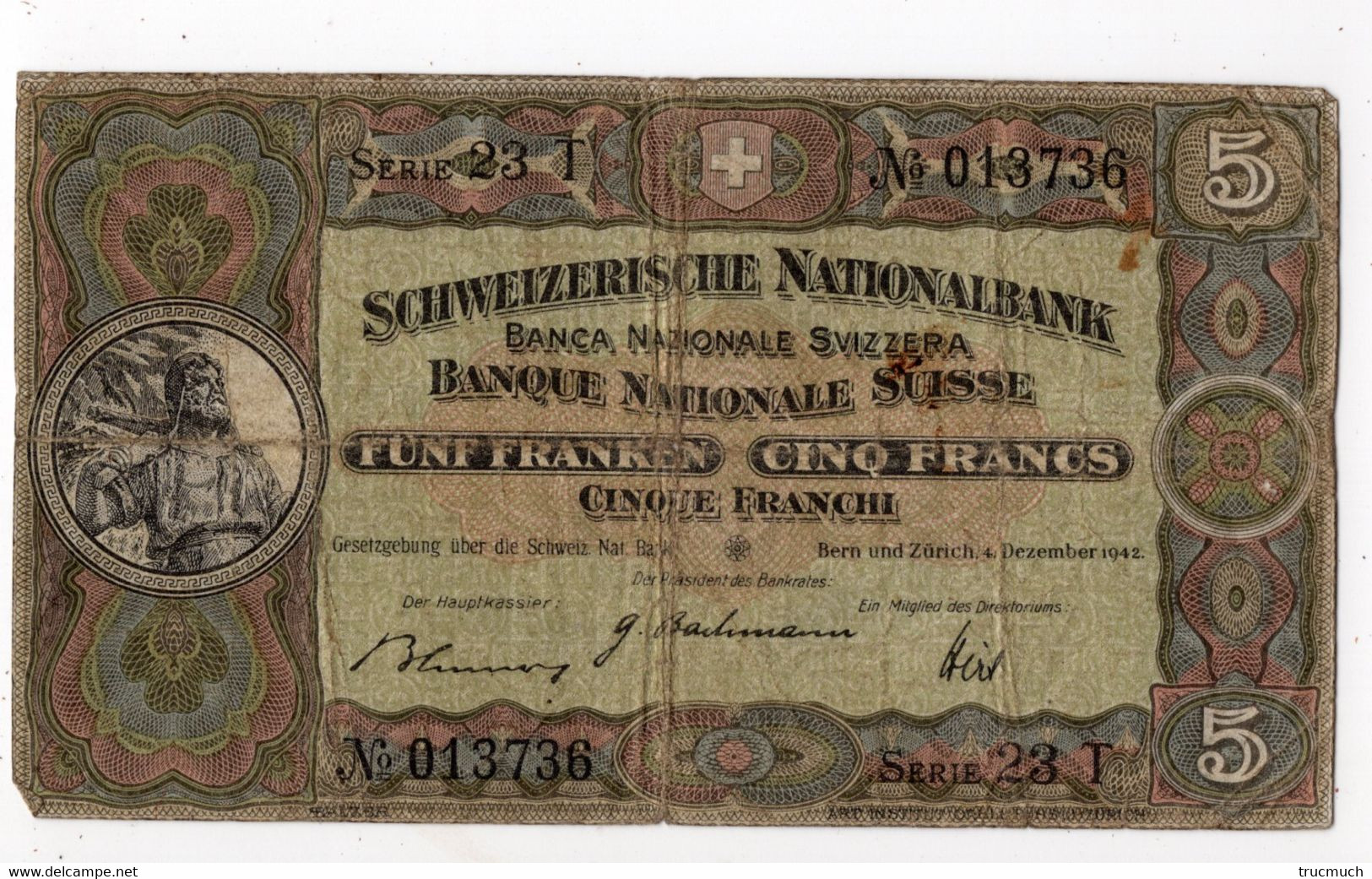 SUISSE - 5 Francs 04.12.1942 - Switzerland