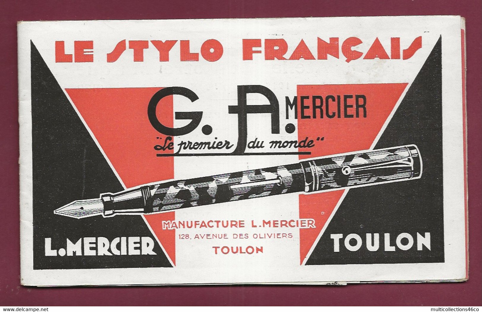 160121A - 1937 Catalogue Commercial STYLO L MERCIER à TOULON Avec Lettre Facture - Porte Plume Réservoir - Imprimerie & Papeterie