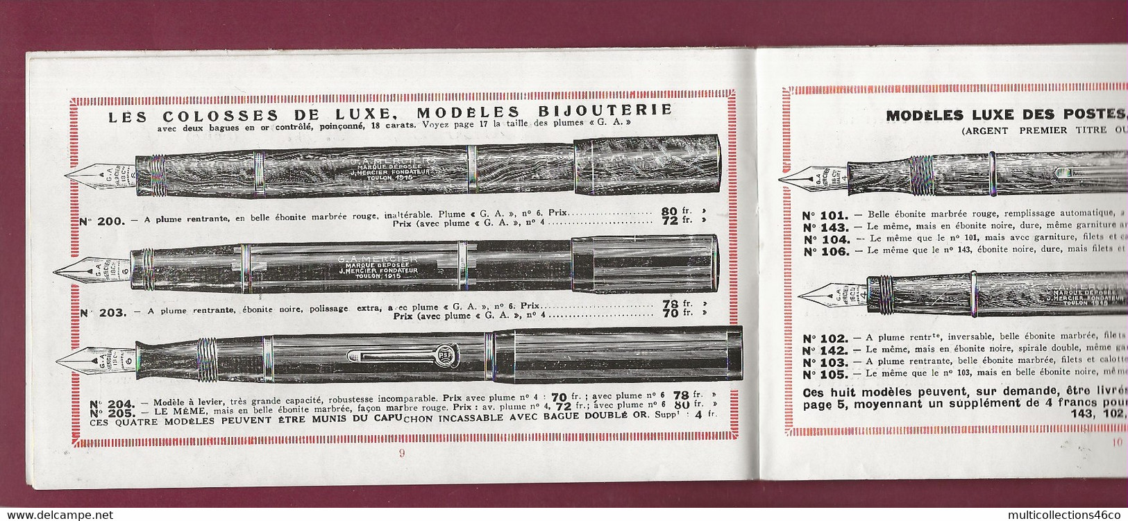 160121A - 1937 Catalogue Commercial STYLO L MERCIER à TOULON Avec Lettre Facture - Porte Plume Réservoir - Imprimerie & Papeterie