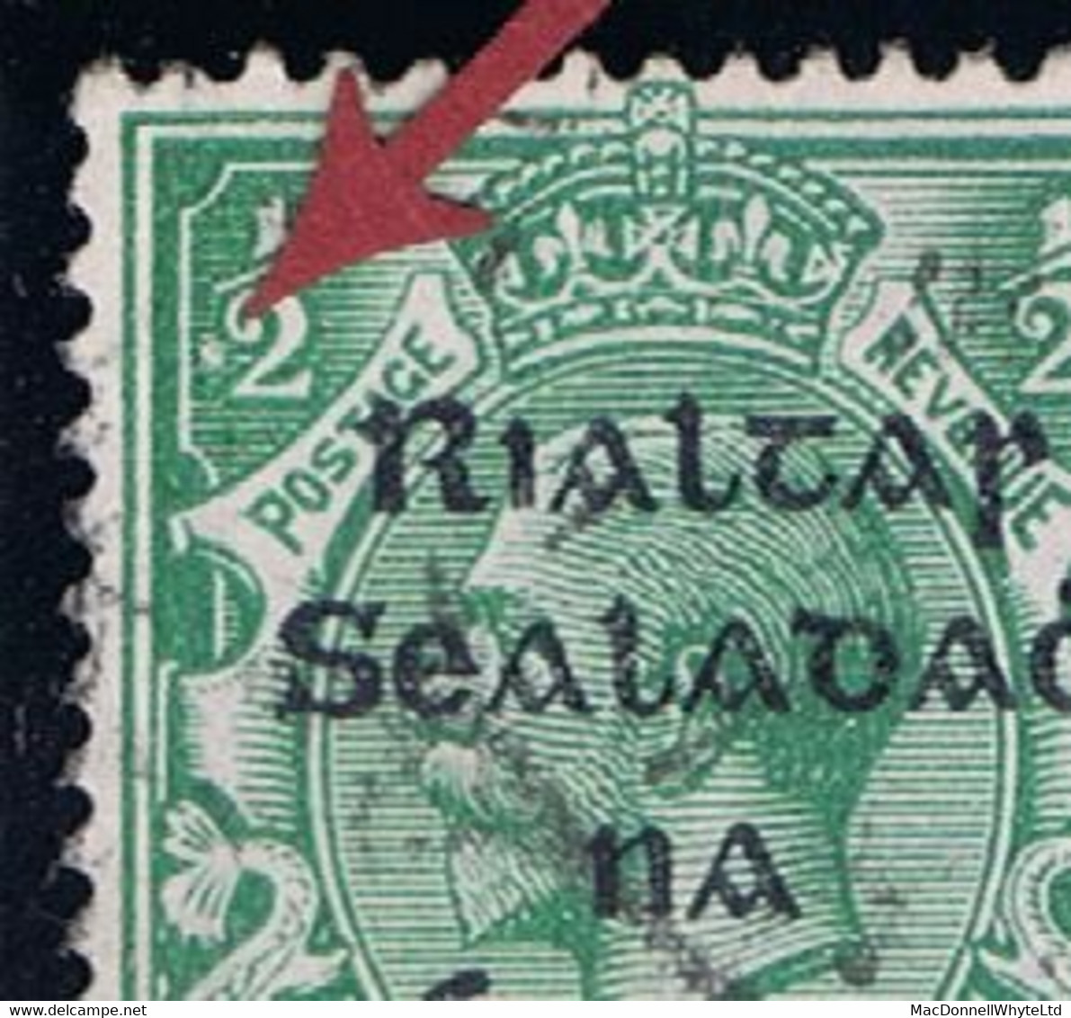 Ireland 1922 Thom Rialtas Blue-black ½d Used, Unusual Variety "Large Dot Before Left 2 In ½" - Usati