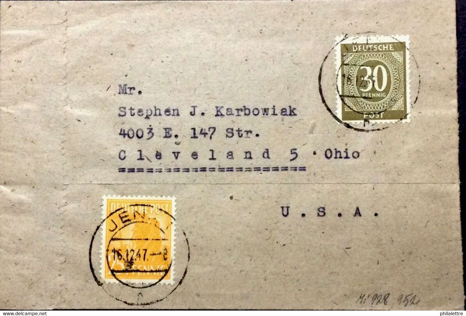 ALLEMAGNE / GERMANY / DEUTSCHLAND 1947 Allierte Besetzung Mi.828 & 952 On Cover To USA - Other & Unclassified