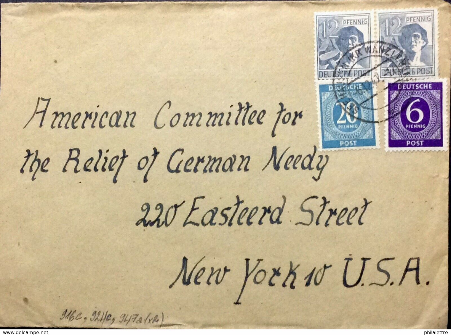 ALLEMAGNE / GERMANY / DEUTSCHLAND 1947 Allierte Besetzung Mi.916c, 924c, 947(x2) Cover USA - Sonstige & Ohne Zuordnung