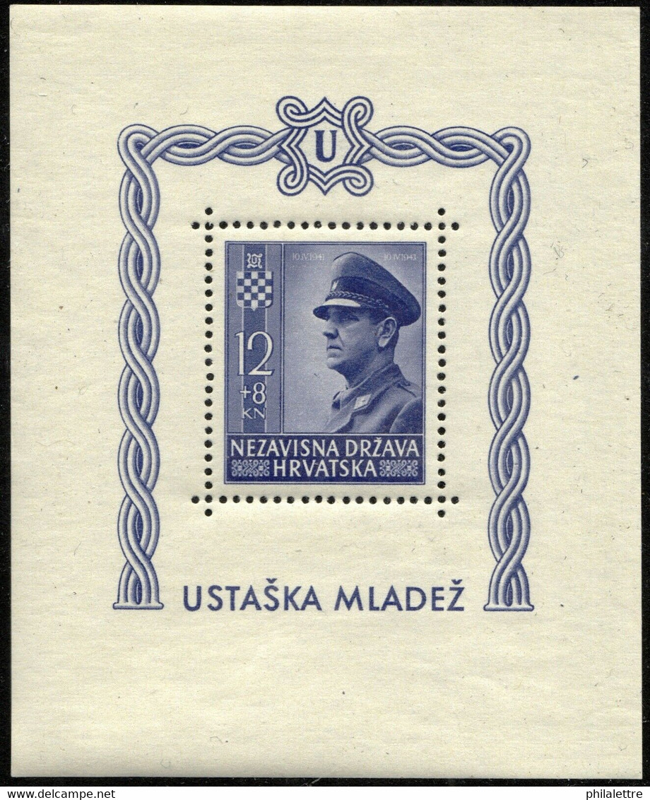 CROATIE / CROATIA / HRVATSKA 1943 Mi.Block.4A 12k+8k Blue Mint** (MOGNH) - Croazia