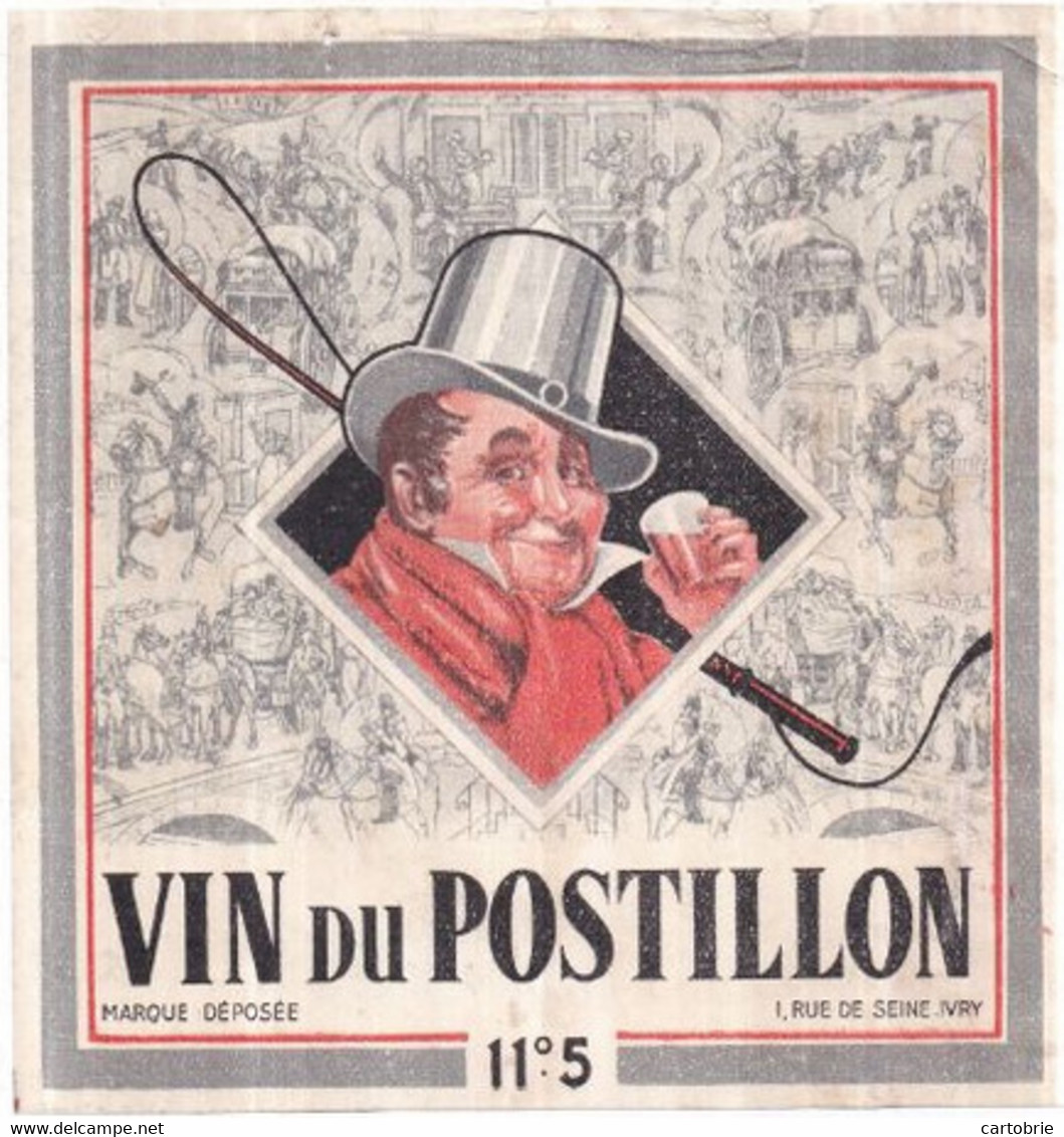 Étiquette VIN Du POSTILLON 11°5 Marque Déposée 1 Rue De Seine IVRY - Andere & Zonder Classificatie