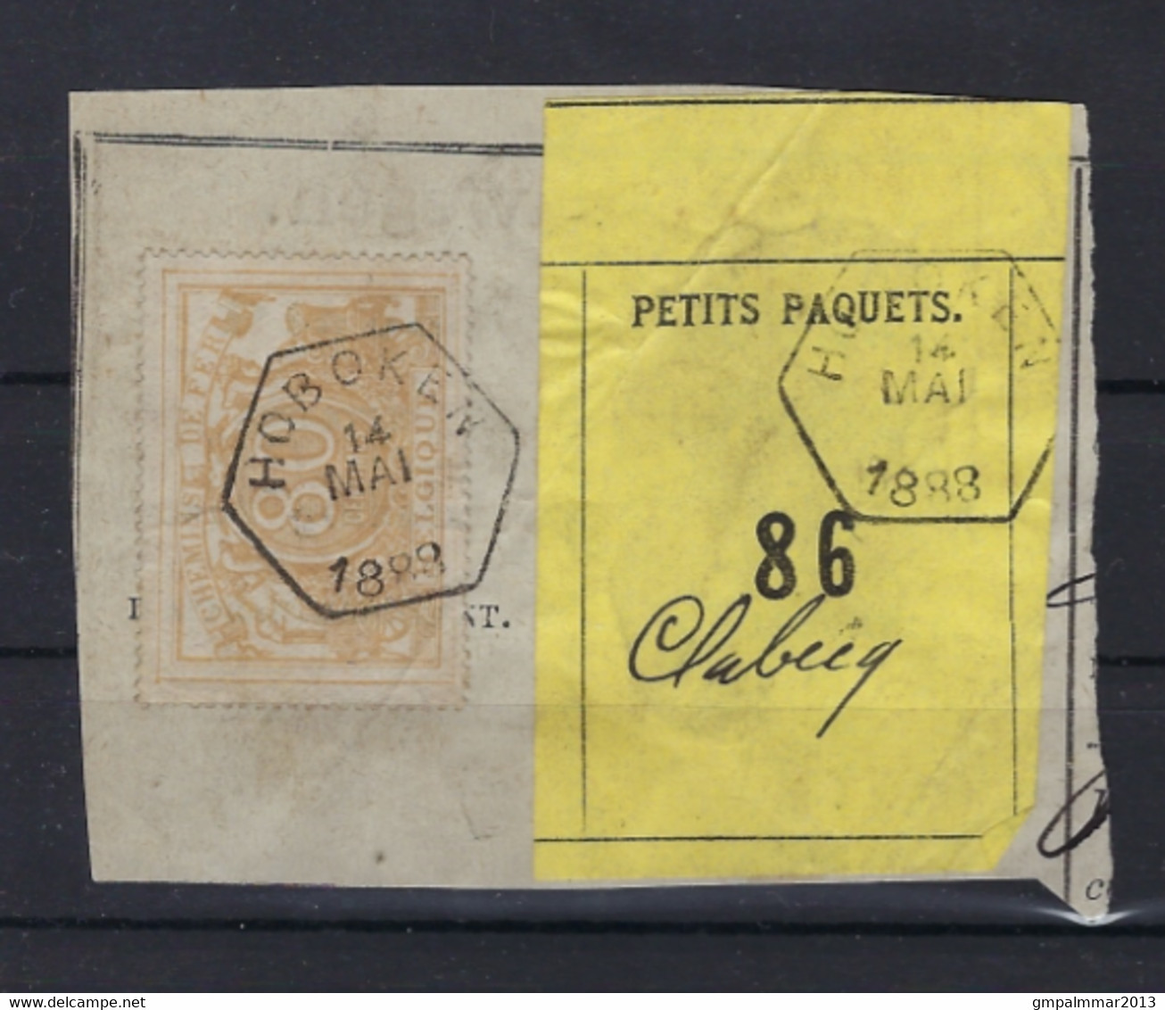 SP / TR 12 Fragment Met Etiquette PETITS PAQUETS : Nr. 86 HEXAGONALE Stempel HOBOKEN > CLABECQ ! LOT 269 - Documents & Fragments