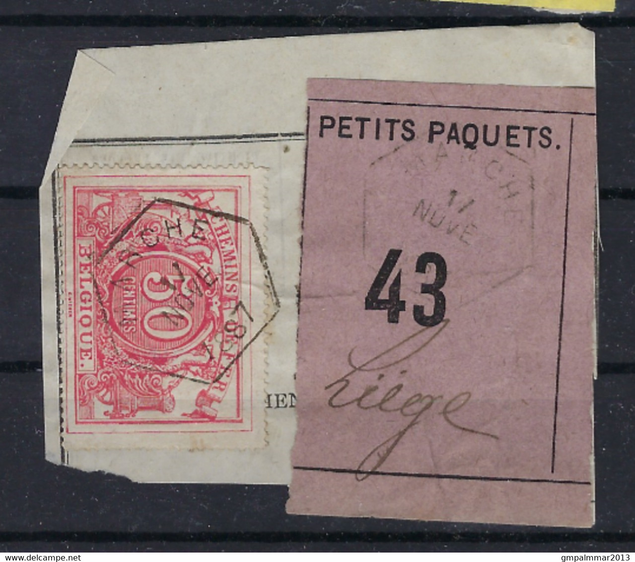 SP 11 / TR 11 Fragment Met Etiquette PETITS PAQUETS : Nr. 43 HEXAGONALE Stempel MARCHE > LIEGE ! LOT 269 - Documents & Fragments