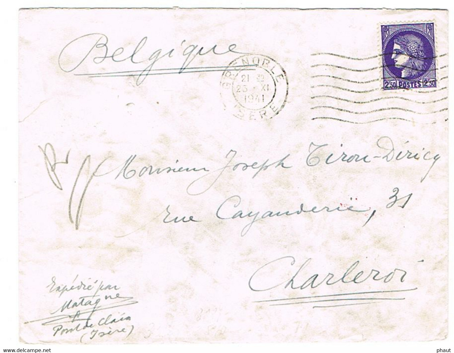 CENSURE ALLEMANDE SUR COURRIER ADRESSE DE GRENOBLE A CHARLEROI - 1921-1960: Modern Period