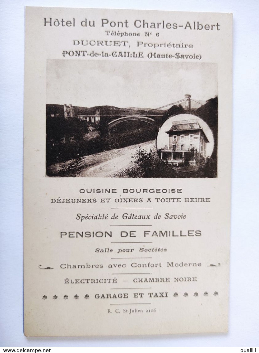 Cpa, Carte Note, Hôtel Du Pont Charles Albert, Ducruet Propriétaire, PONT De CAILLE, Haute Savoie - Other & Unclassified