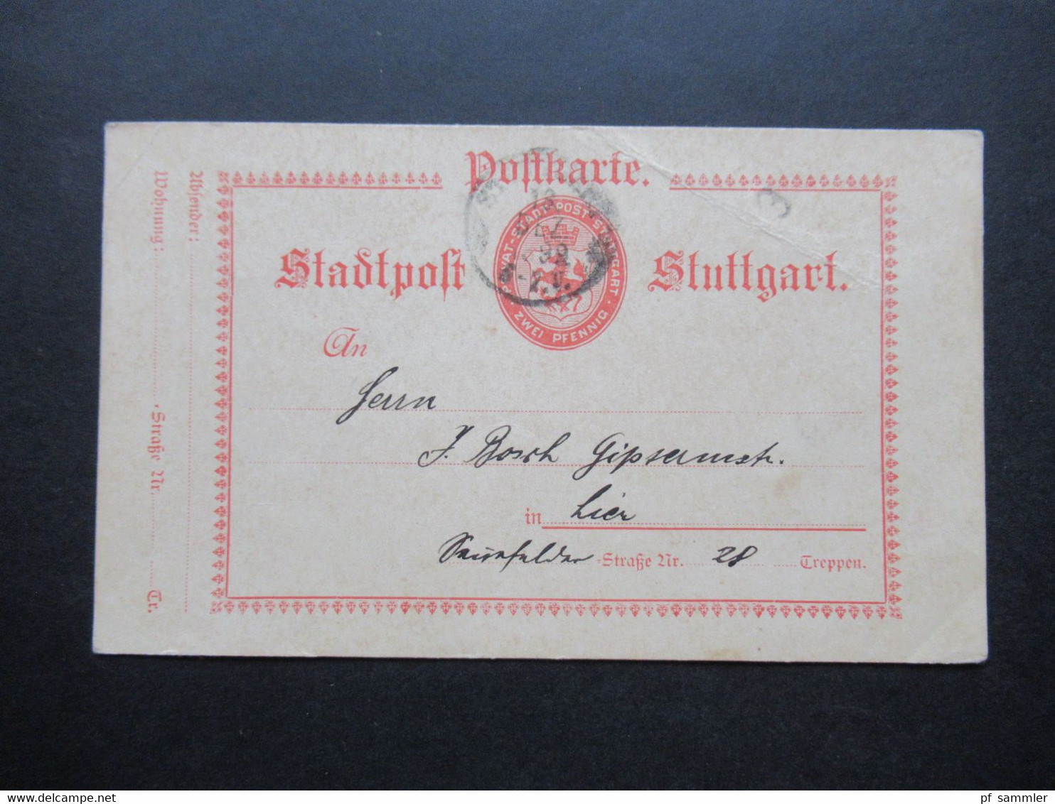 1899 Privatpost Stadtpost Stuttgart  / Privat Ganzsache Postkarte Aus Dem Bedarf - Privatpost