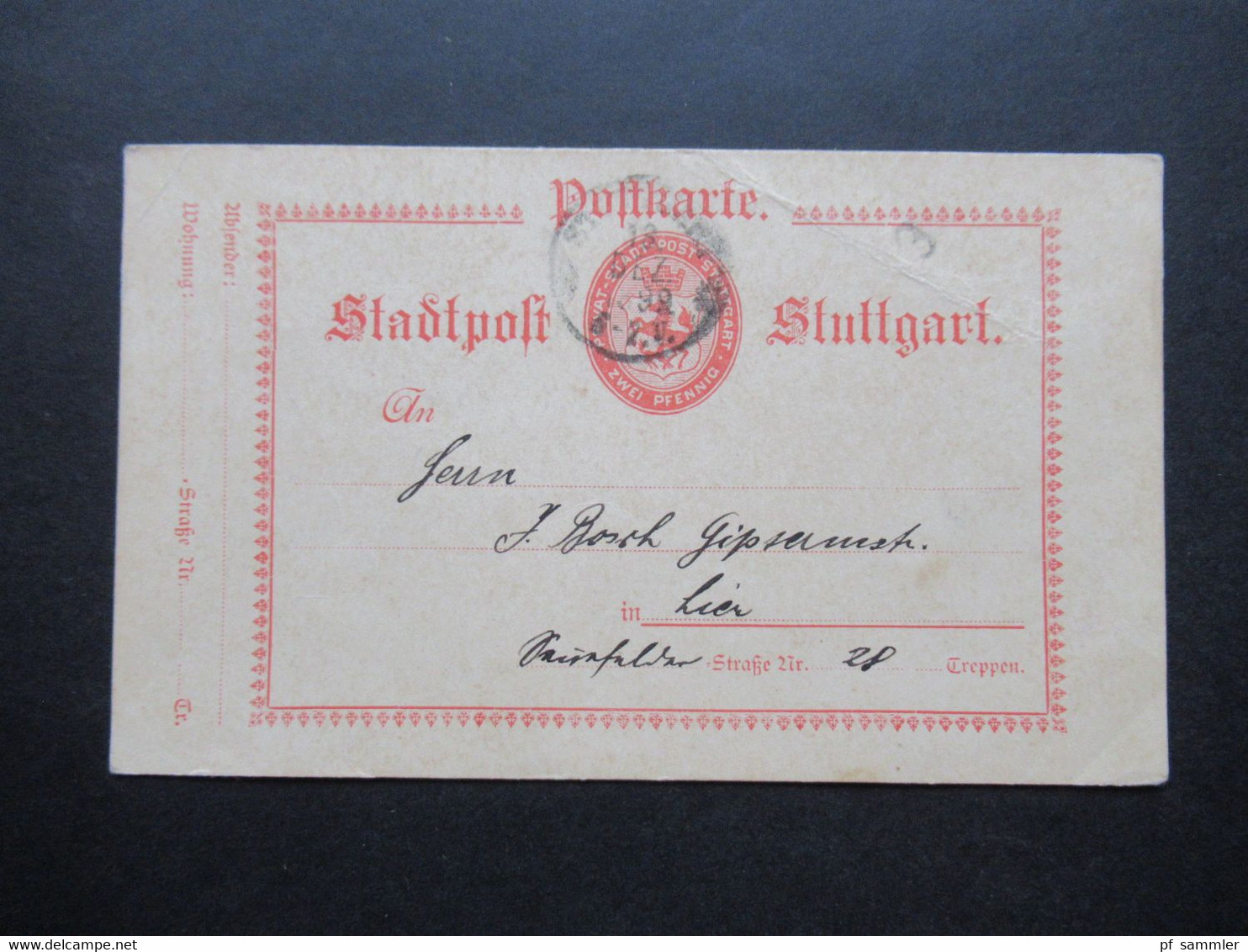 1899 Privatpost Stadtpost Stuttgart  / Privat Ganzsache Postkarte Aus Dem Bedarf - Private & Local Mails