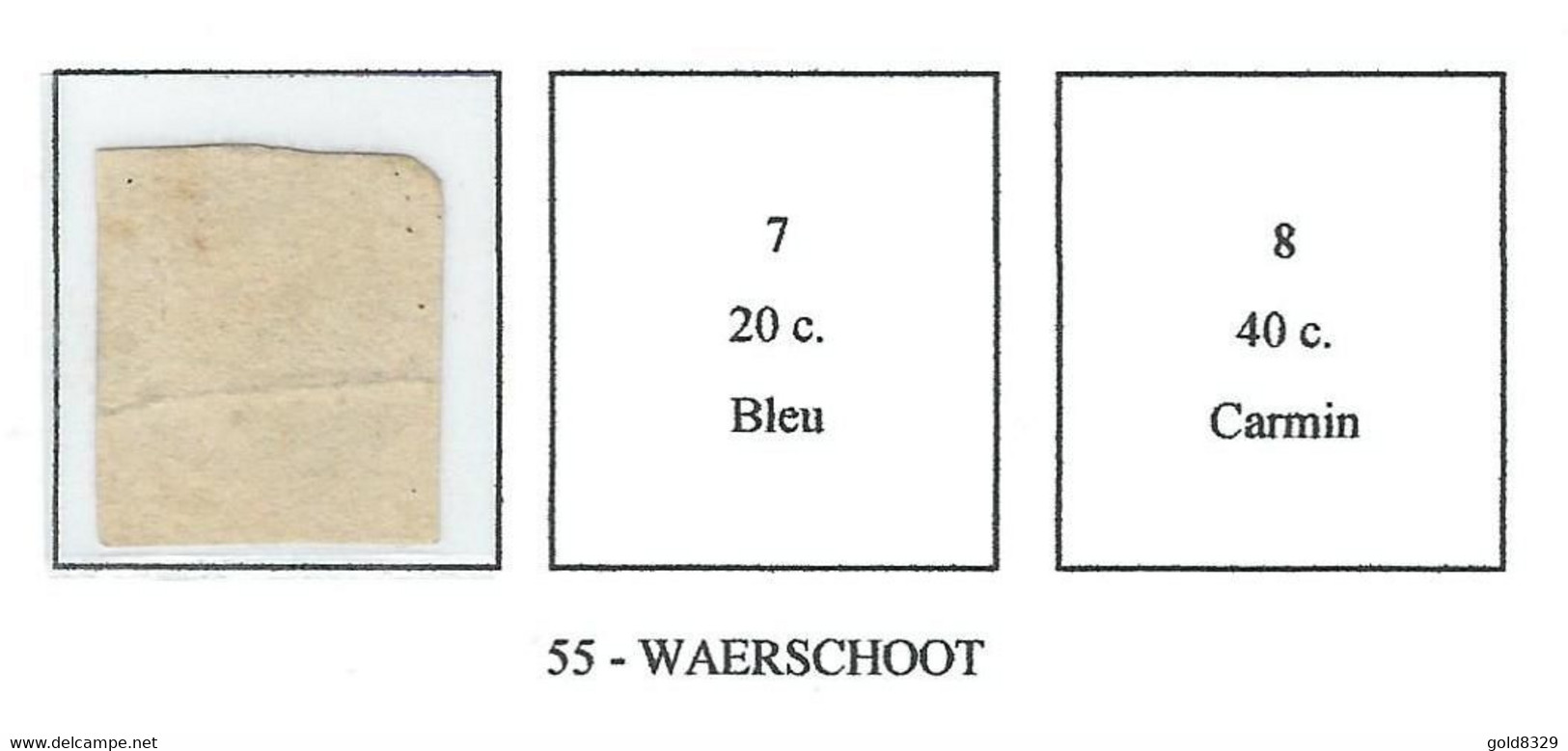 COB 6 Filigramme Non Encadré - Bureaux De Distribution - 18 Barres Vert. - D55 Waerschoot - 1851-1857 Medallones (6/8)