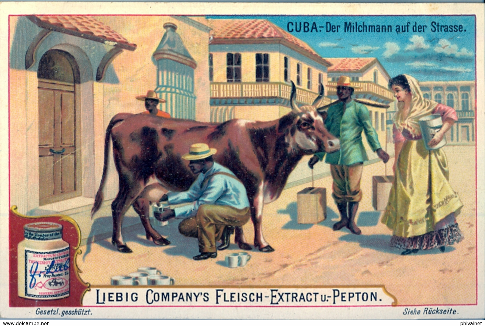 LIEBIG , CROMO ANTIGUO , CUBA - DER MILCHMANN AUF DER STRASSE  , GANADO , GANADERIA - Liebig