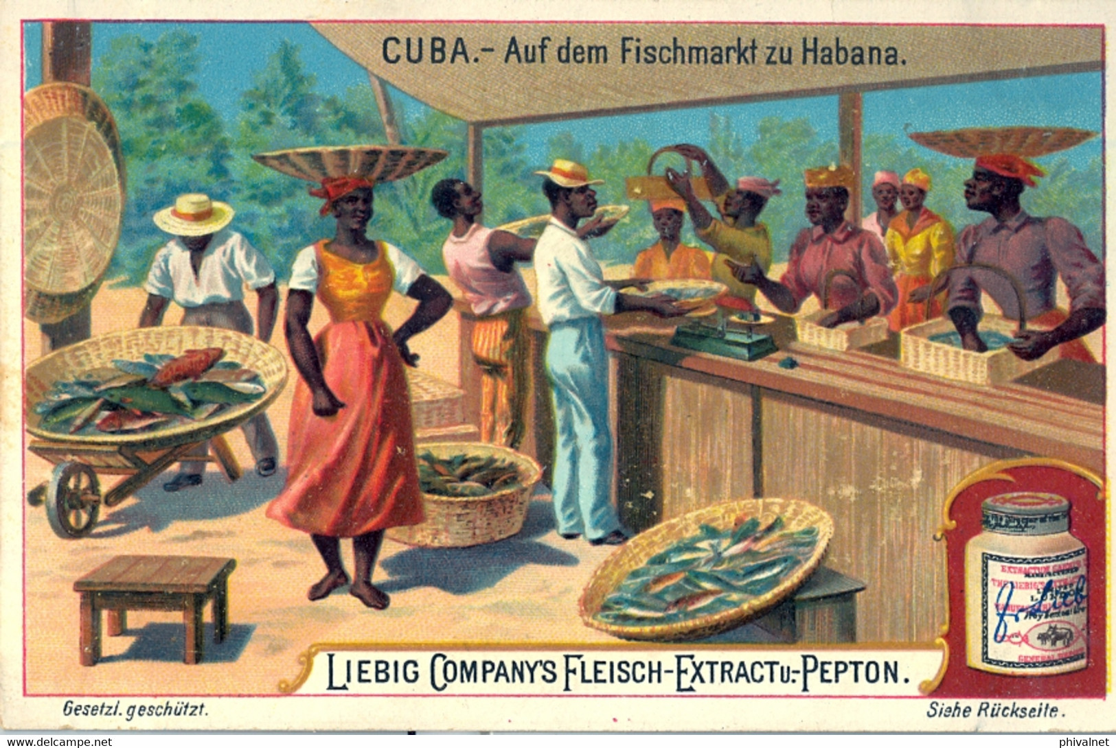 LIEBIG , CROMO ANTIGUO , CUBA - AUF DEM FISCHMARKT ZU HABANA , MERCADO , MARKET - Liebig