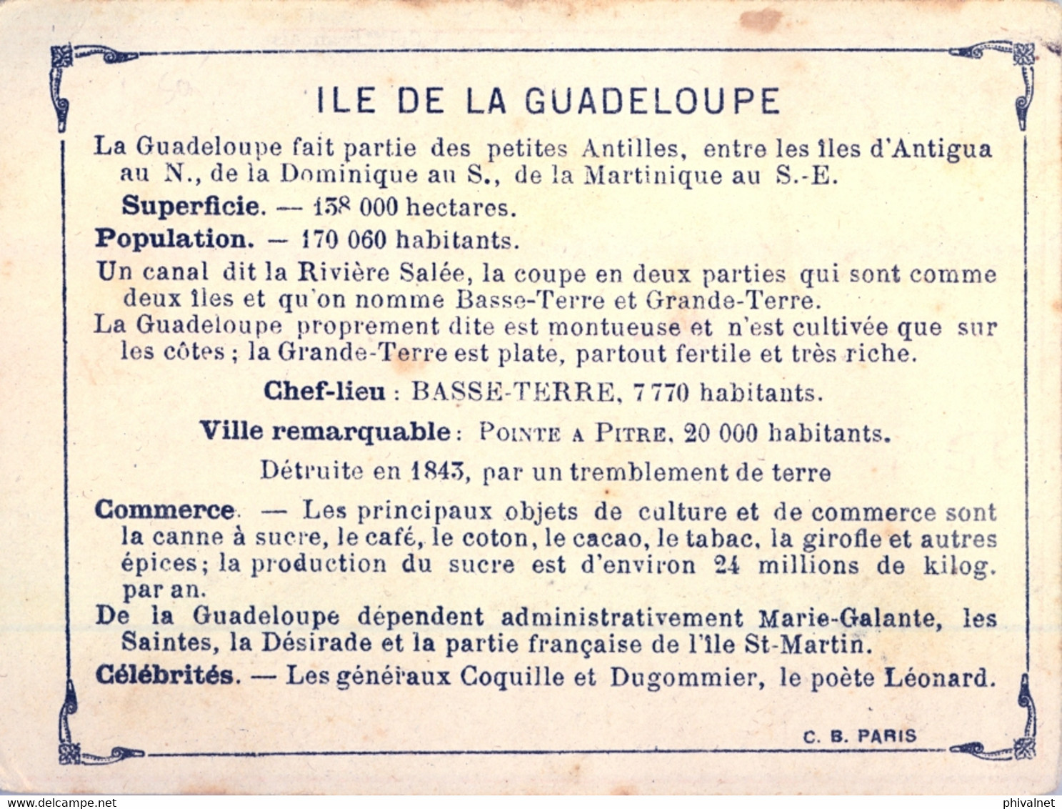 CROMO ANTIGUO , ILE DE LA GUADELOUPE - Altri & Non Classificati