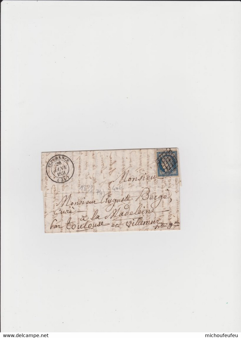 Lettre Avec Courrier N° 4 - 25c Bleu Foncé Du 28 Janvier 1851 - 1849-1850 Cérès