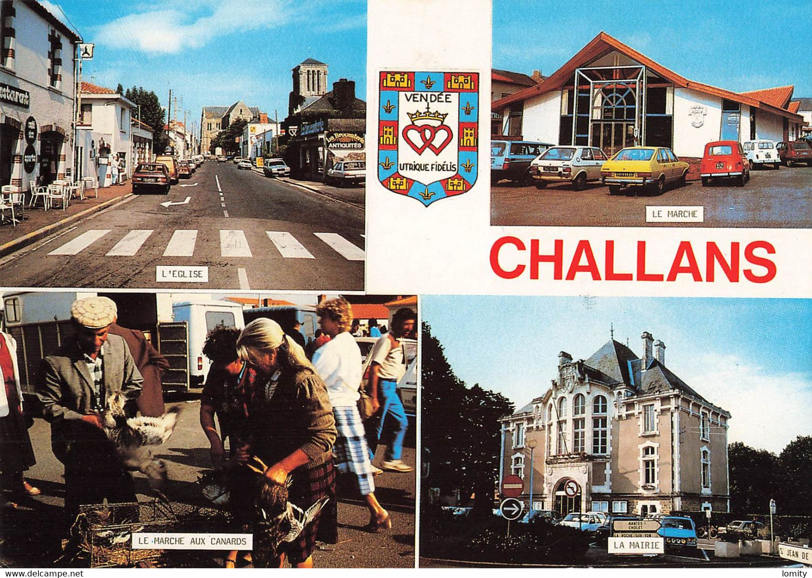 85 Challans Carte 4 Vues Eglise Marché Aux Canards Mairie CPM Voiture Auto Renault 4L R15 - Challans