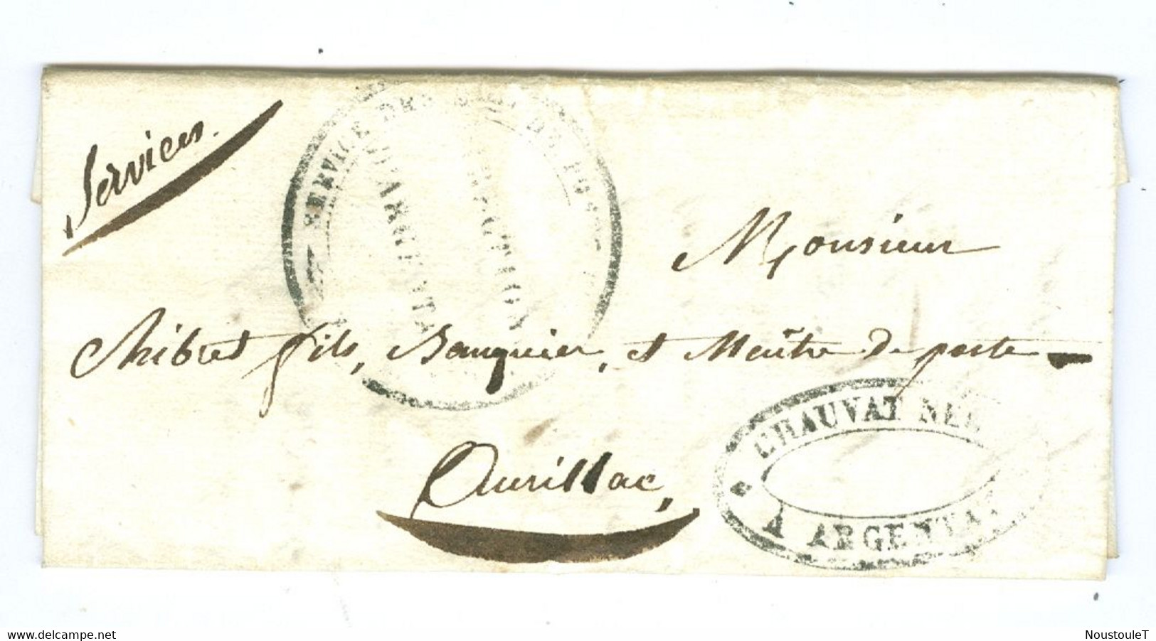 Cachet Service Des Maitres De Poste D' Aurillac à Tulle Direction D'Argentat Relais Diligence Rare 1835 - 1801-1848: Precursors XIX