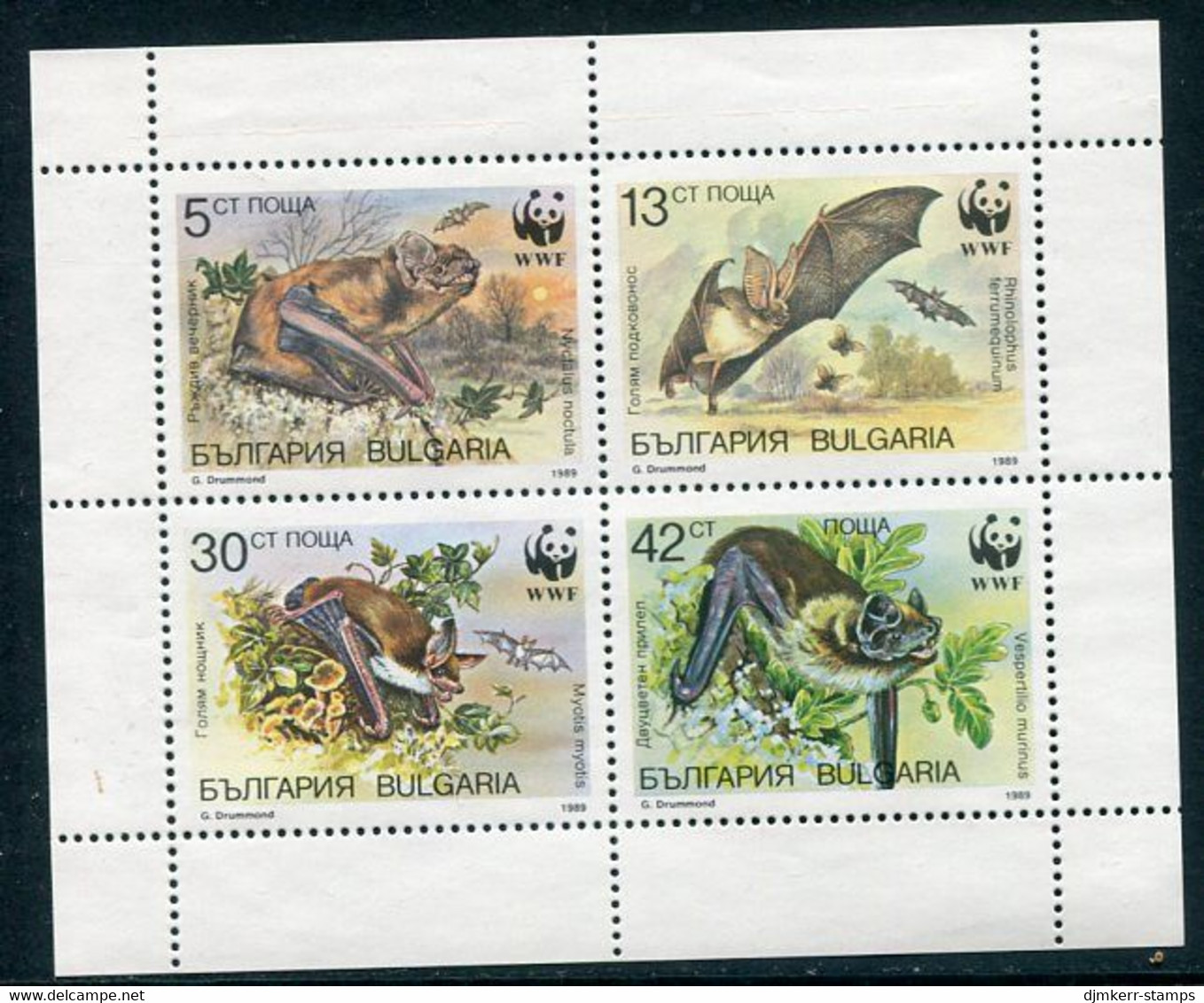 BULGARIA 1989 WWF Bats Block MNH / **.  Michel 3741-44 Kb - Neufs