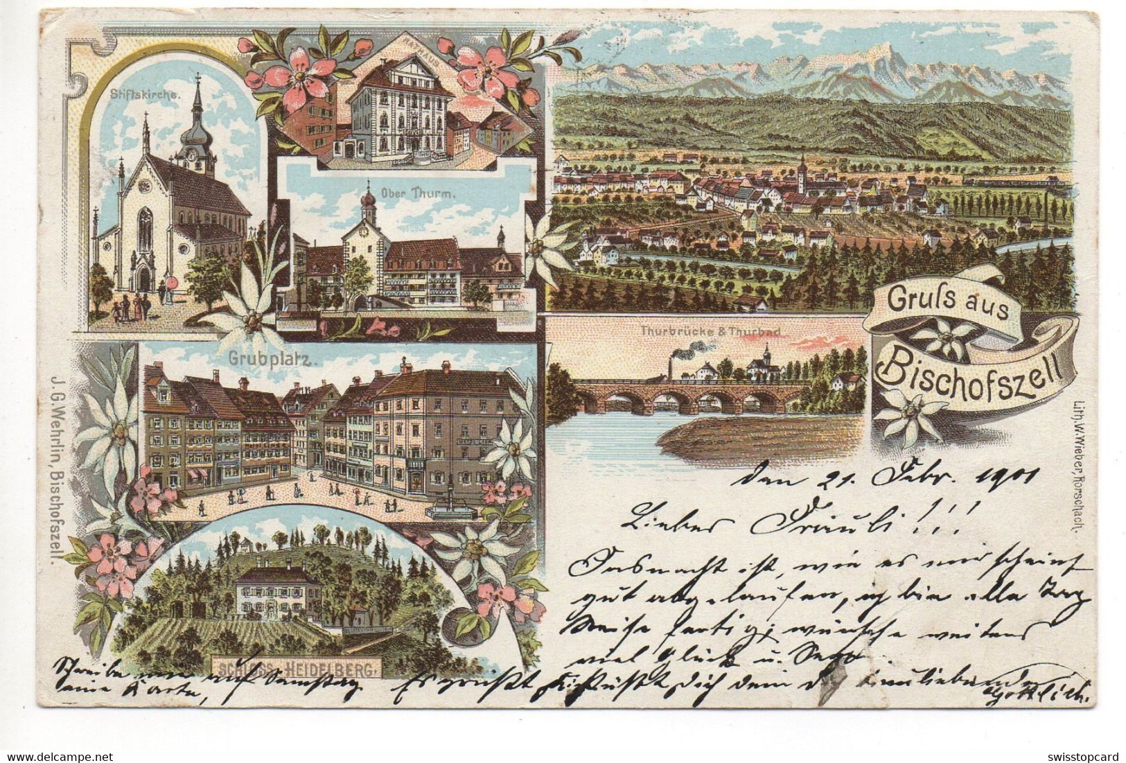 LITHO Gruss Aus BISCHOFSZELL Gel. 1901 N. Müllheim (kleiner Einriss Unten Rechts) - Bischofszell