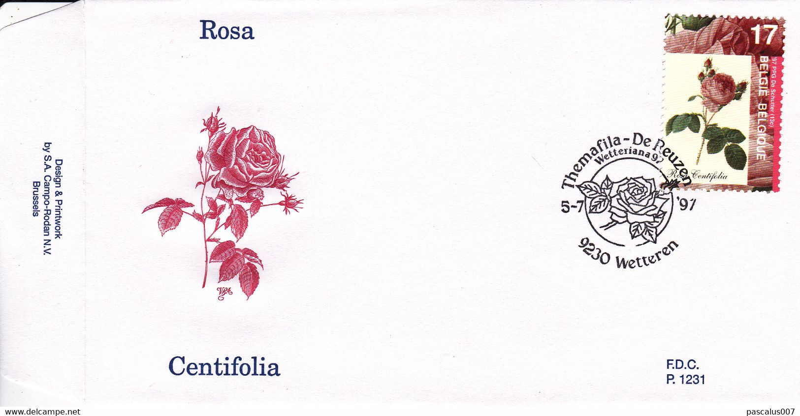 B01-284 BELG.1997 2710 FDC P1231 05-07-1997 9230 Wetteren De Roos La Rose 2€. - 1991-2000
