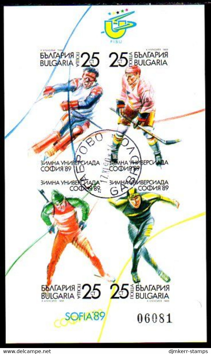 BULGARIA 1989 Winter Universiade Block Without Printed Perforations MNH / **.  Michel Block 183 II - Oblitérés