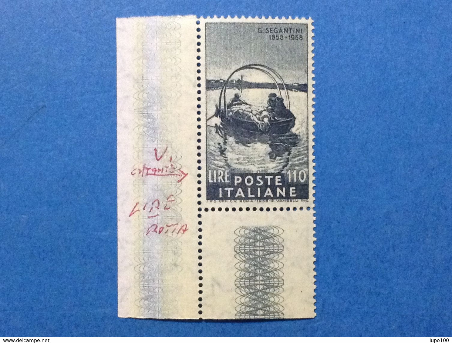 1958 ITALIA FRANCOBOLLO NUOVO ITALY STAMP NEW MNH** SEGANTINI VARIETA R DI LIRE ROTTA - Varietà E Curiosità