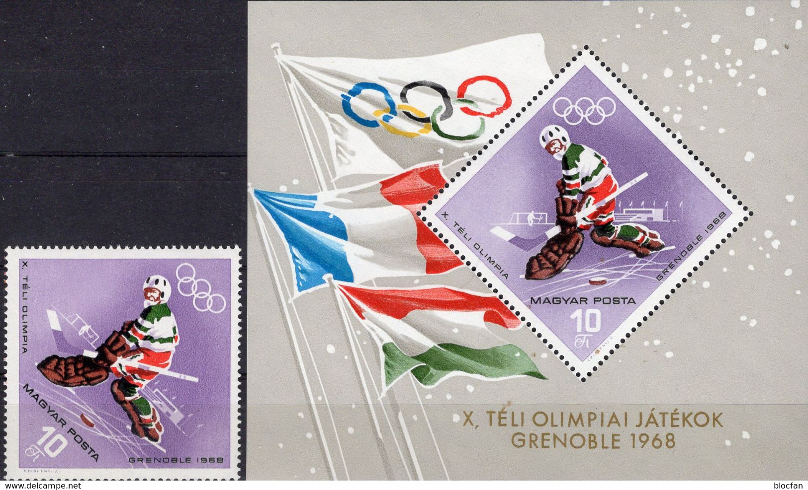 Olympiade Grenoble 1968 Ungarn 2378+Block 62 ** 6€ Eishockey Flagge Bloque Hoja M/s Bloc Olympics Sheet Bf Hungary - Other & Unclassified
