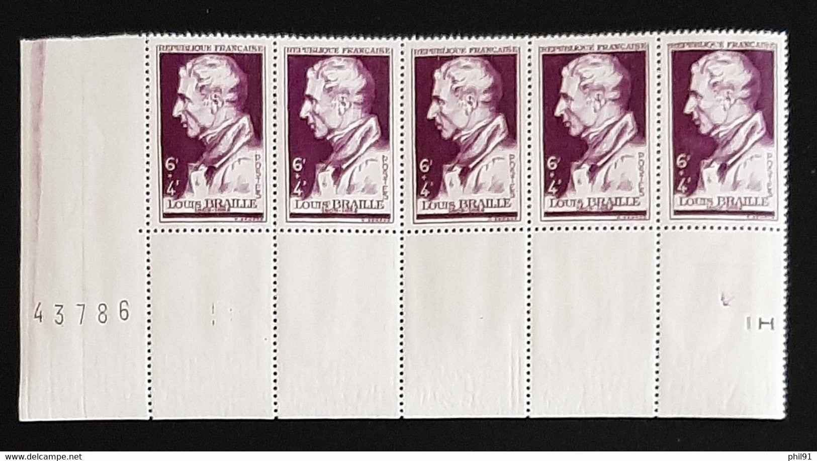 FRANCE    Louis Braille   Bande De 5    N° Y&T  793  ** - Unused Stamps