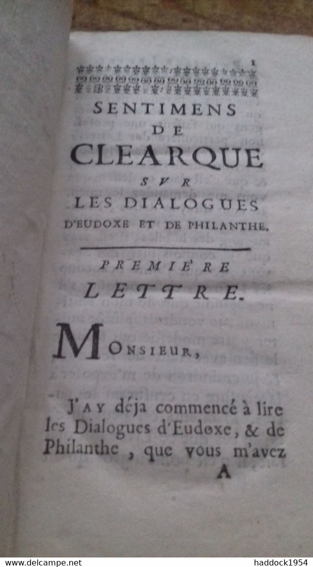 Sentimens De CLEARQUE Sur Les Dialogues D'EUDOXE Et De PHILANTHE NICOLAS ANDRY De BOISREGARD D'houry 1688 - Jusque 1700