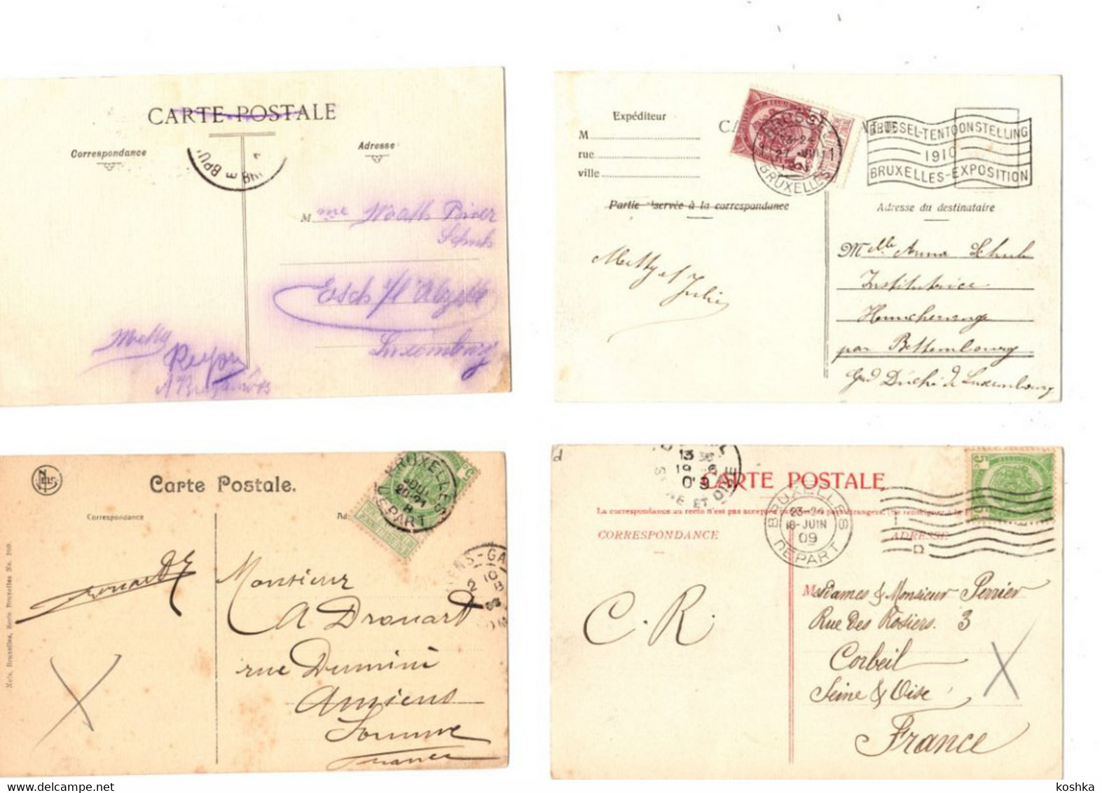 BRUSSEL - BRUXELLES - Lot 4 Kaarten - Lot De 4 Cartes  - Verzonden - Envoyées - 1909 - 1908 - 1910 - Lots, Séries, Collections